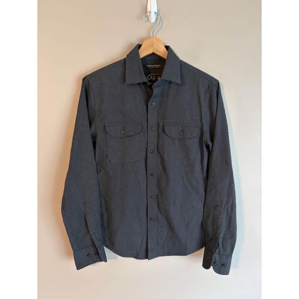 Banana Republic Flannel Shirt Men XXS Gray Excellent Untucked Slim Fit Cotton